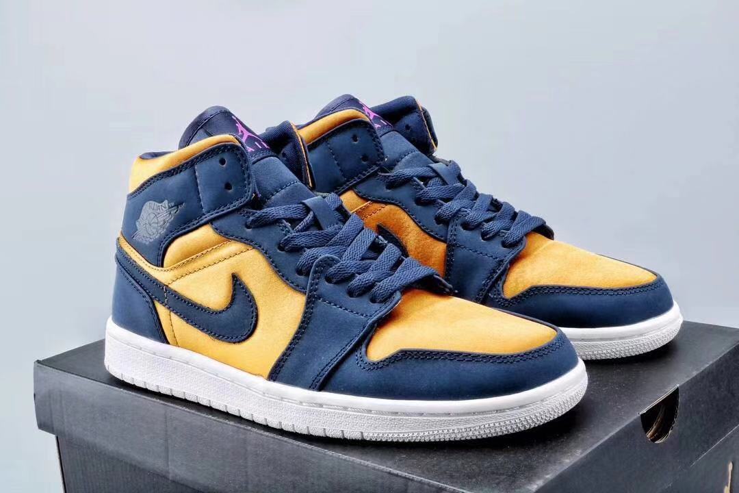 2020 Air Jordan 1 Mid Blue Yellow White Shoes - Click Image to Close
